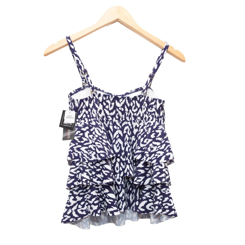 Island Escape Tankini Swim Top Womens 6 Navy White NWT Ruffle Waist Minimizer - Picture 2 of 8